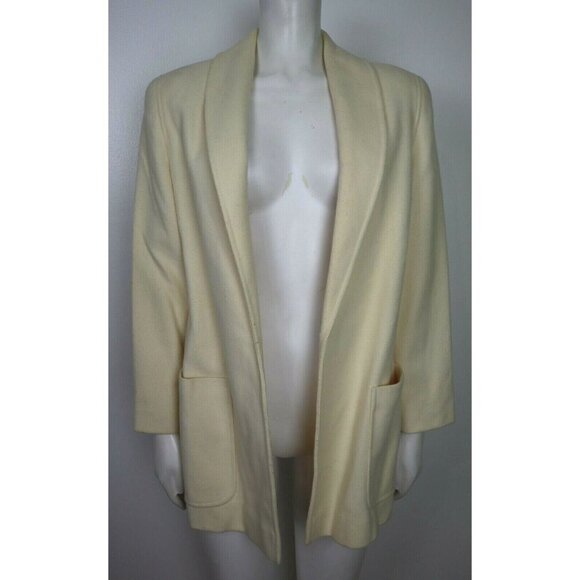 VINTAGE IVORY CREAM BEIGE WOOL BLAZER JACKET - MANCHESTER - SIZE 8 - Picture 1 of 8